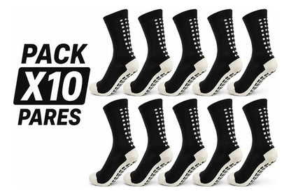 Pack X10 Medias Cortas Antideslizantes Niños Fútbol Calidad Negro 26-30