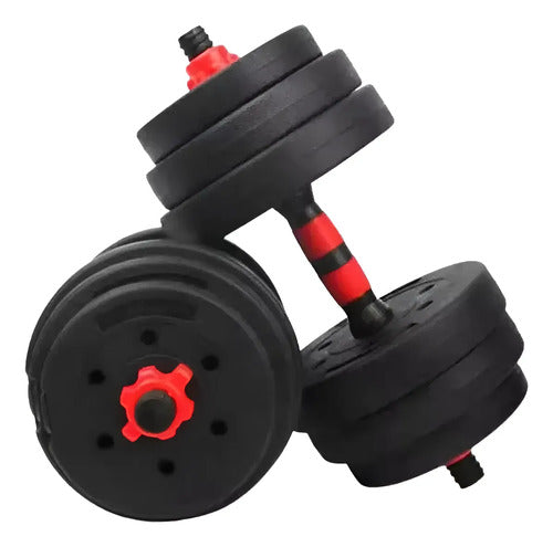 Set 2 Mancuerna Hierro C/rosca Plástica + Discos Total 20 Kg Negro/rojo