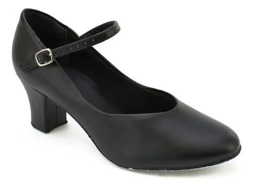 Zapato Baile Flamenco Prof. Cuero Taco/hebilla Mmsports Negro Liso 33 Uy