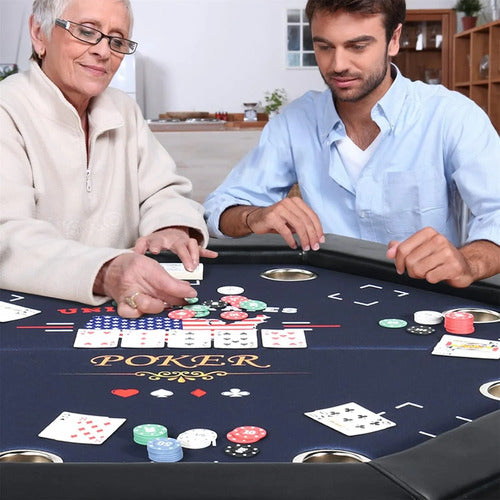 Mesa Poker Profesional Plegable 8 Personas Con Portavasos Azul Oscuro