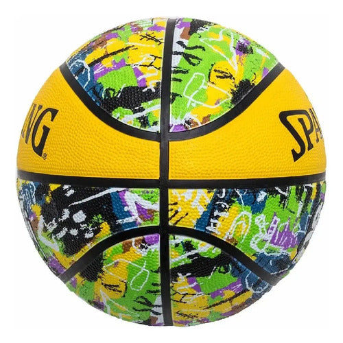 Pelota De Básquet Spalding Graffiti Graffiti Nº 7 Color Amarillo/verde Para Partida De Exterior
