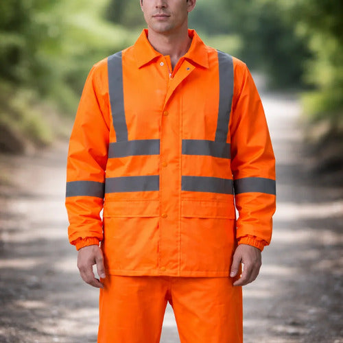 Traje Impermeable Naranja Reflectivo Vial Moto Naranja Xl