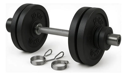 Set 2 Mancuerna Olímpicas + 50kg Discos Cemento Plateado
