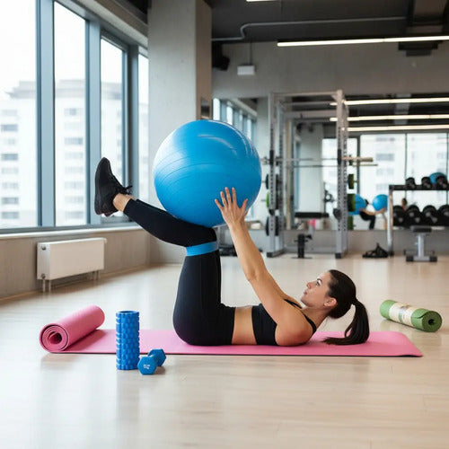 Colchoneta Pilates + Pelota 65cm + Rolo + Banda + Mancuerna Surtido