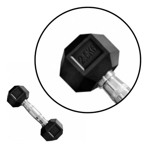 Mancuerna Hexagonales Hierro Recubierto 2,5 Kg Rhino Negro