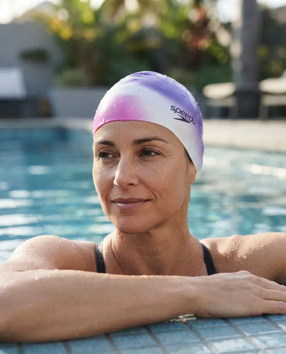 Gorra De Natacion Silicona Speedo Multicolor Azul/rosado Rayas Unico