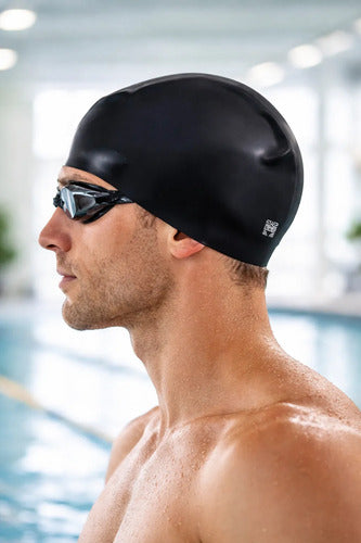 Gorra Silicona Para Natación Adulto Cabello Largo Moaki Negro Lisa Unico