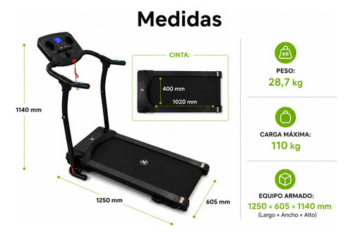 Caminador Eléctrico Plegable 2.0 Hp Hasta 12 Km/h 110 Kg Negro