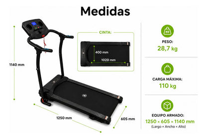 Caminador Eléctrico Plegable 2.0 Hp Hasta 12 Km/h 110 Kg Negro