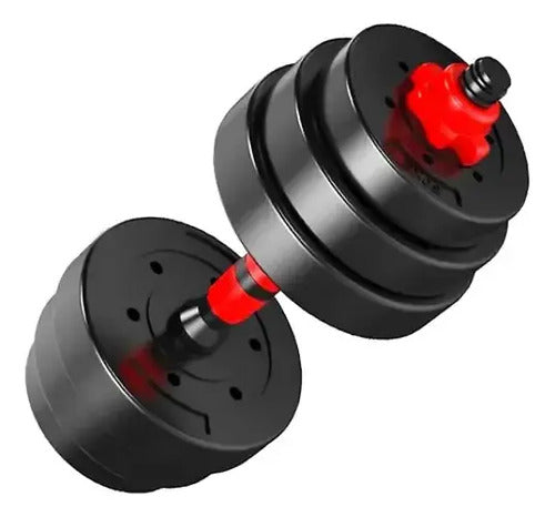 Kit Barra + Mancuerna C/discos Forrados 50 Kgs Negro