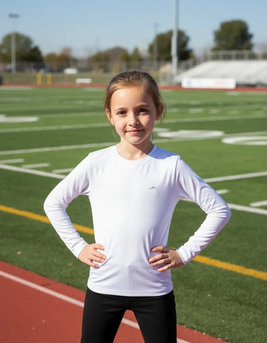 Remera Térmica Manga Larga Niños Elite Uv50+ Mmsports Blanco Liso 12