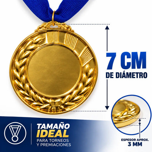 Pack X10 Medallas Deportivas 7 Cm Doradas Con Cinta