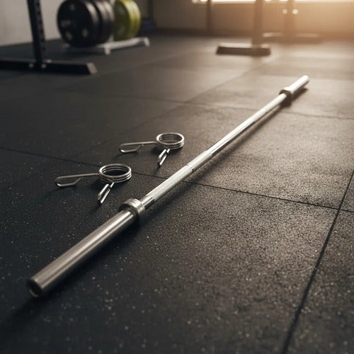 Barra Olímpica 1.20 Mts Discos Gym Entrenamiento Cromado