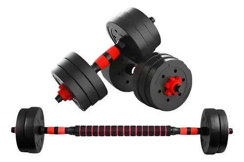 Kit Barra + Mancuerna C/discos Forrados 50 Kgs Negro