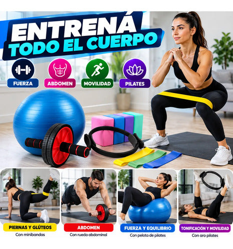 Kit Fitness Completo Bandas Rueda Ab Pelota Yoga Aro Pilates Surtido