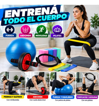 Kit Fitness Completo Bandas Rueda Ab Pelota Yoga Aro Pilates Surtido