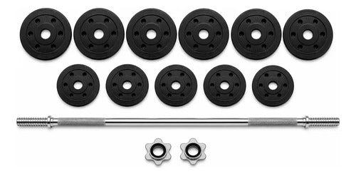 Kit Pesas Barra Recta Discos Pvc Cemento Gimnasio Fitness Barra 150 M 6x3 Kg 5x2 Kg