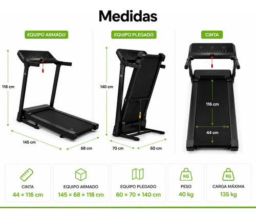 Cinta Caminadora Eléctrica Plegable 3.0 Hp 14 Km/h 135 Kg Negro