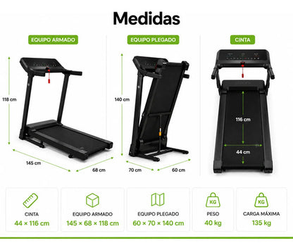Cinta Caminadora Eléctrica Plegable 3.0 Hp 14 Km/h 135 Kg Negro