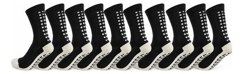 Pack X10 Medias Cortas Antideslizantes Niños Fútbol Calidad Negro 26-30