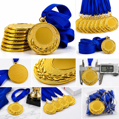 Medalla Trofeo Hierro Con Cinta X 10 Unidades 5 Cm Dorada