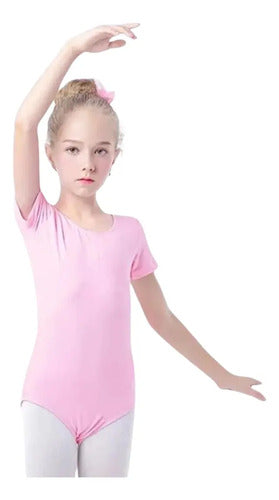 Malla Ballet Niña Manga Corta Rosada