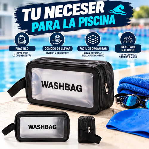 Neceser Piscina Natación Washbag Organizador Con Cierre Negro Lisa