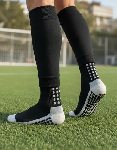 Combo Media Sin Pie + Antideslizante Fútbol Adulto Mmsports Negro M