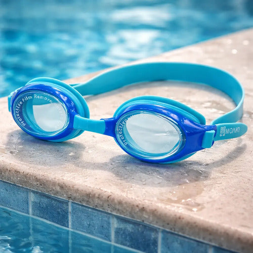 Antiparras Lentes Natación Niños Moaki Rua Kids Ajustables Azul/celeste