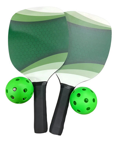 Kit Juego De Paleta + Pelotas Pickle Ball Negro/verde Verde