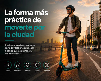 Monopatín Eléctrico Plegable Kds T3 180w Hasta 18 Km/h Verde Agua