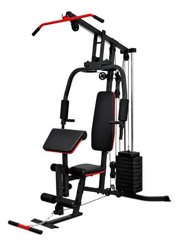 Aparato Multifunción Gimnasio 70kg + Ejercicios Completos Negro Rojo