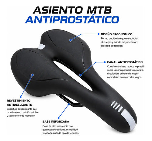 Asiento Bicicleta Mtb Antiprostático Ergonómico Calidad Negro