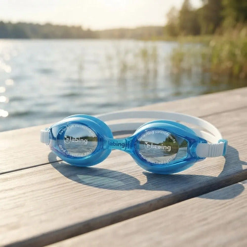 Lentes Natacion Hydro Unibody Racing Junior Antifog Uv Celeste