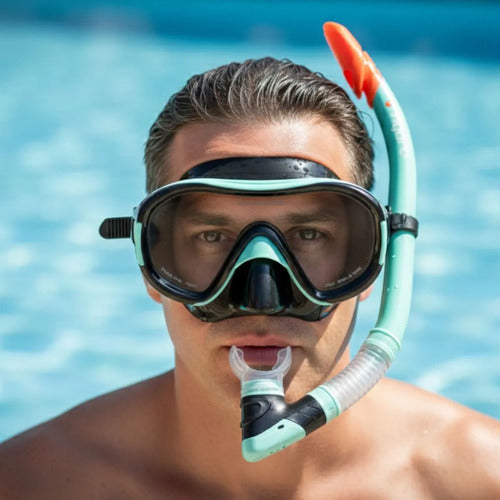 Set Snorkel Hydro Mascara Adulto Buceo Natacion Antifog Kit Turquesa