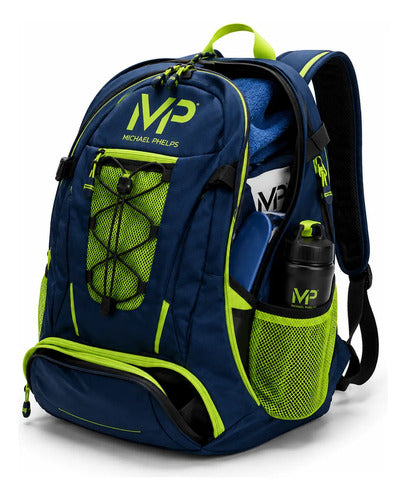 Mochila Natación Michael Phelps 31.5 L Impermeable Deportiva Azul Neón Geométrico