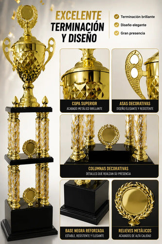Copa Trofeo Monumental Metálica Altura 95cm Torneo Deportivo Amarillo