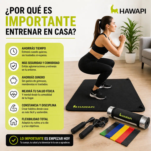 Kit Fitness Completo Gimnasio En Casa Bandas Colchoneta Soga Negro