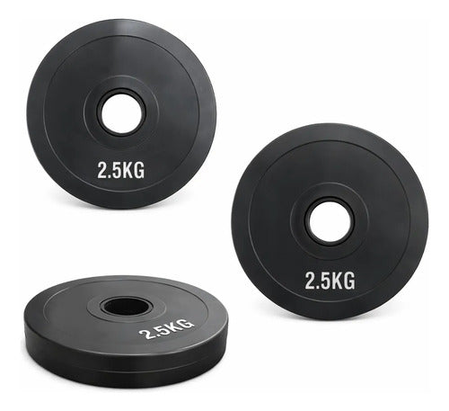 Disco Olímpico Engomado 2.5 Kg Sin Rebote Para Barra Gym Negro