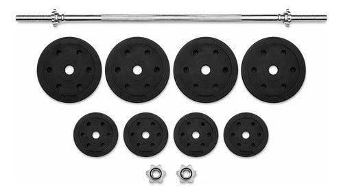 Kit Pesas Barra Recta Discos Pvc Cemento Gimnasio Fitness Barra 1.50 M 4x3 Kg 4x2 Kg