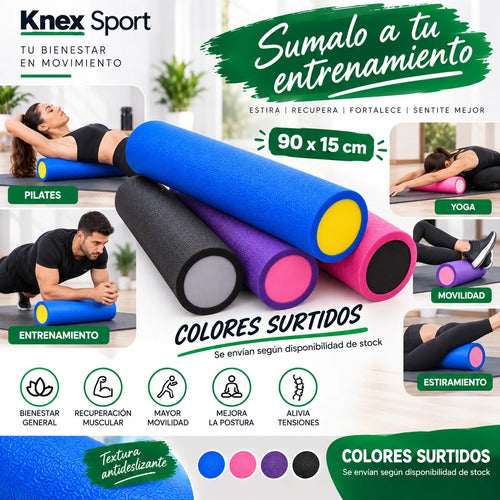 Rolo Pilates Liso Goma Eva 90x15cm - Yoga Fitness Foam Colores Surtidos