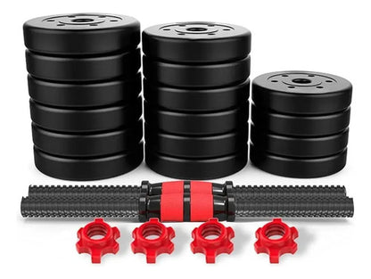 Kit Set Barras 2 Mancuernas + Discos 20kg 3 En 1 Negro