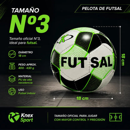 Pelota De Futsal N°3 Knex Sport Fútbol Sala Indoor Calidad Negro/verde