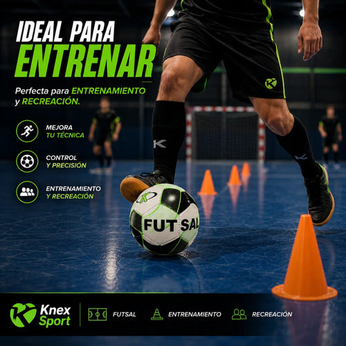 Pelota De Futsal N°3 Knex Sport Fútbol Sala Indoor Calidad Negro/verde