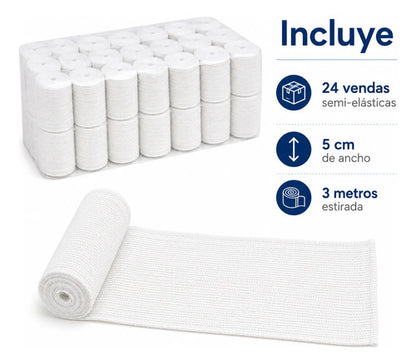 Pack X24 Vendas Semi Elásticas 5 Cm X 3 M Compresión Blanca Blanco