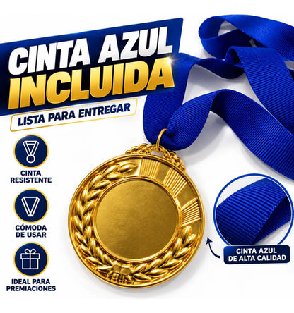 Pack X10 Medallas Deportivas 7 Cm Doradas Con Cinta