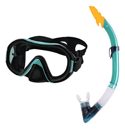 Set Snorkel Hydro Mascara Adulto Buceo Natacion Antifog Kit Turquesa