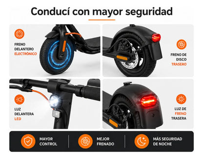 Monopatín Eléctrico 350w Rodado 10 Plegable Hasta 28 Km/h Negro