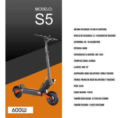 Monopatín Eléctrico S5 Joyor 600w Mm Sport Calidad Europea Negro