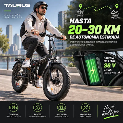 Bicicleta Eléctrica Plegable Taurus Rodado 20 Fat 350w 36v Gris M